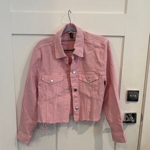 H&M Light Pink Distressed Jean Jacket